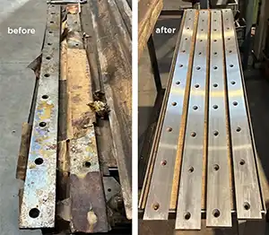 Metal shear blade sharpening, before and after